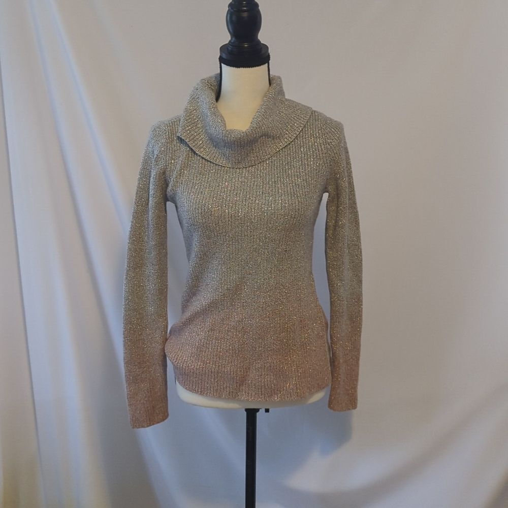 White House Black Market Silver Ombre Metallic Turtleneck - S